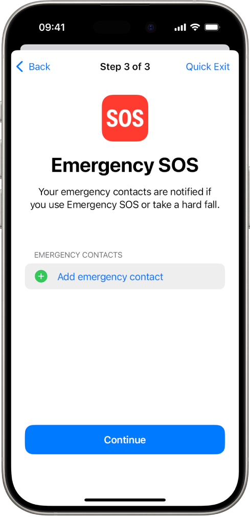 An iPhone screen showing the Emergency SOS screen.