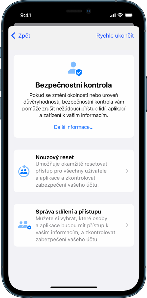 iPhone s obrazovkou bezpečnostní kontroly