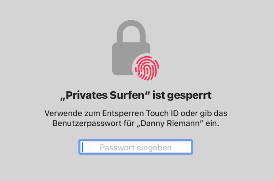 Ein gesperrter Bildschirm „Privates Surfen“.