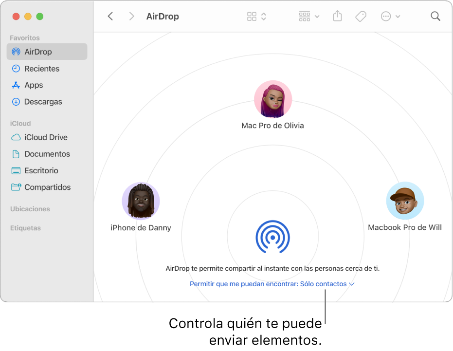 La ventana de AirDrop en el Finder.