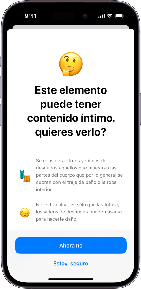 Un iPhone mostrando la pantalla de advertencia de contenido íntimo.