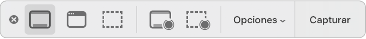 El panel de herramientas de la app Captura de Pantalla.