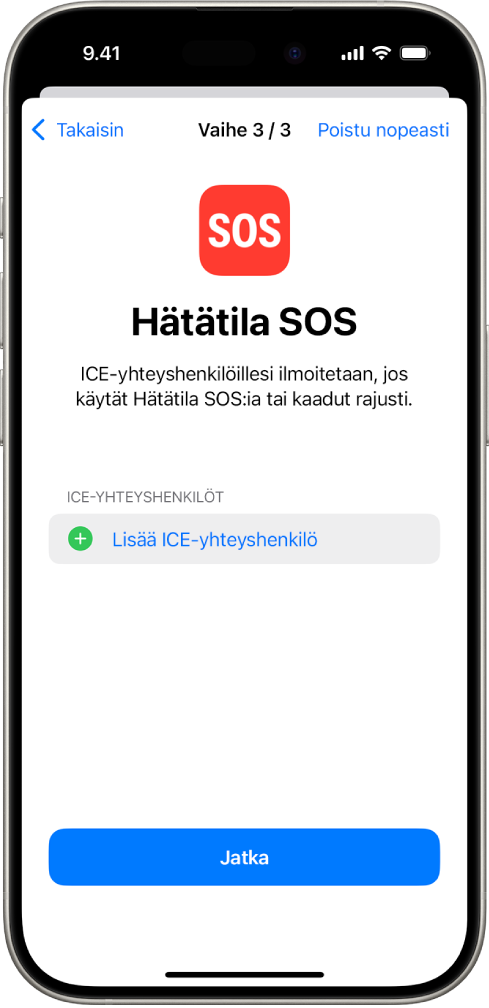 iPhone, jossa näkyy Hätätila SOS ‑näyttö.