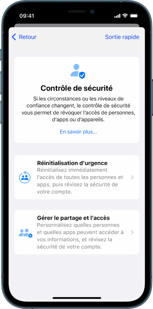 Un iPhone qui affiche l’écran Contrôle de sécurité.