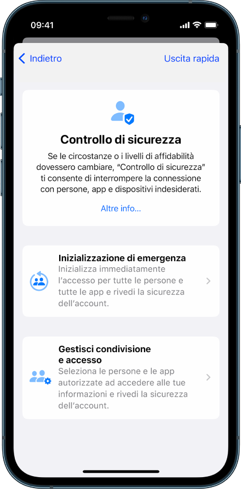 La schermata di “Controllo di sicurezza” su iPhone.