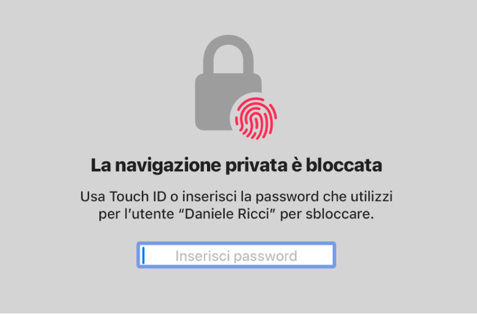 Una schermata di navigazione privata bloccata.