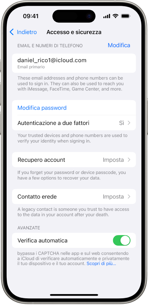 Una schermata di iPhone con l’autenticazione a due fattori disattivata.