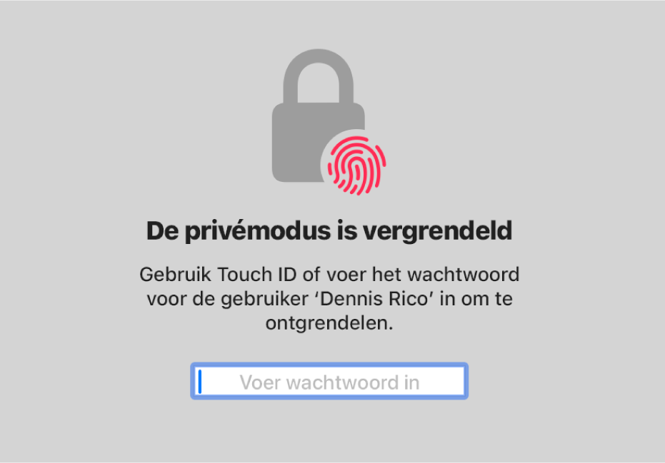 Een vergrendeld scherm in de privémodus.