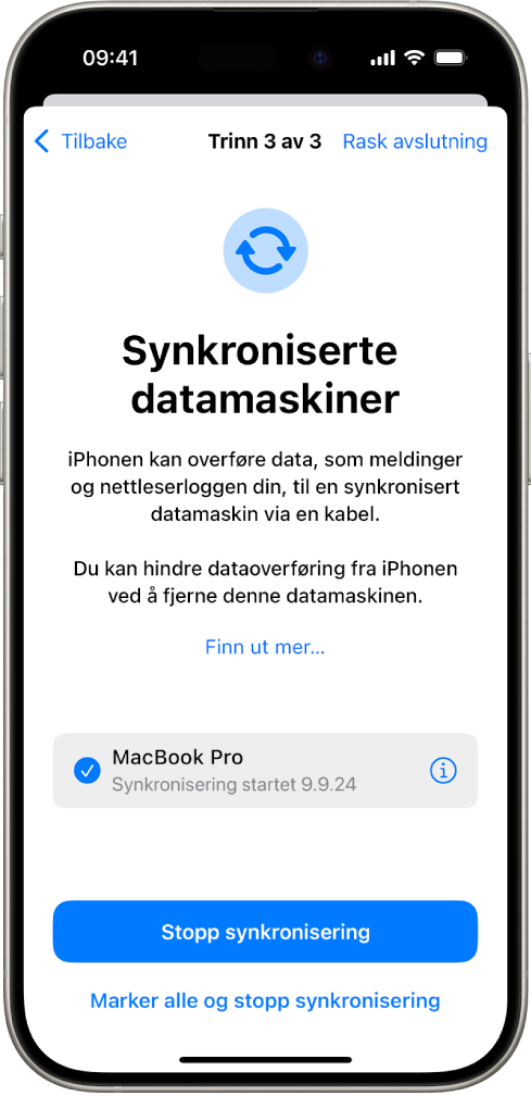 En iPhone som viser Synkroniserte datamaskiner-skjermen.