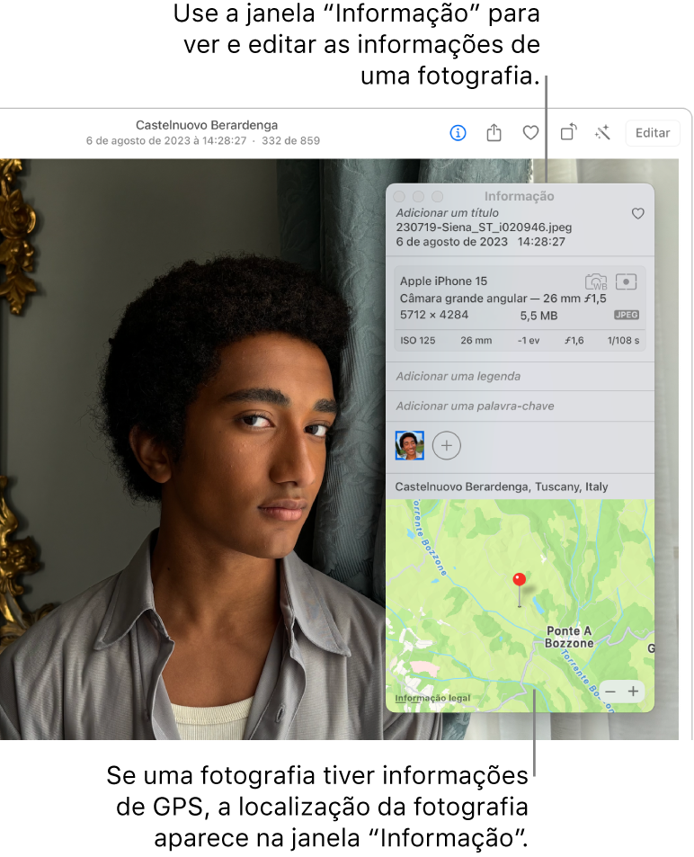 Uma fotografia com a informação de localização visível.