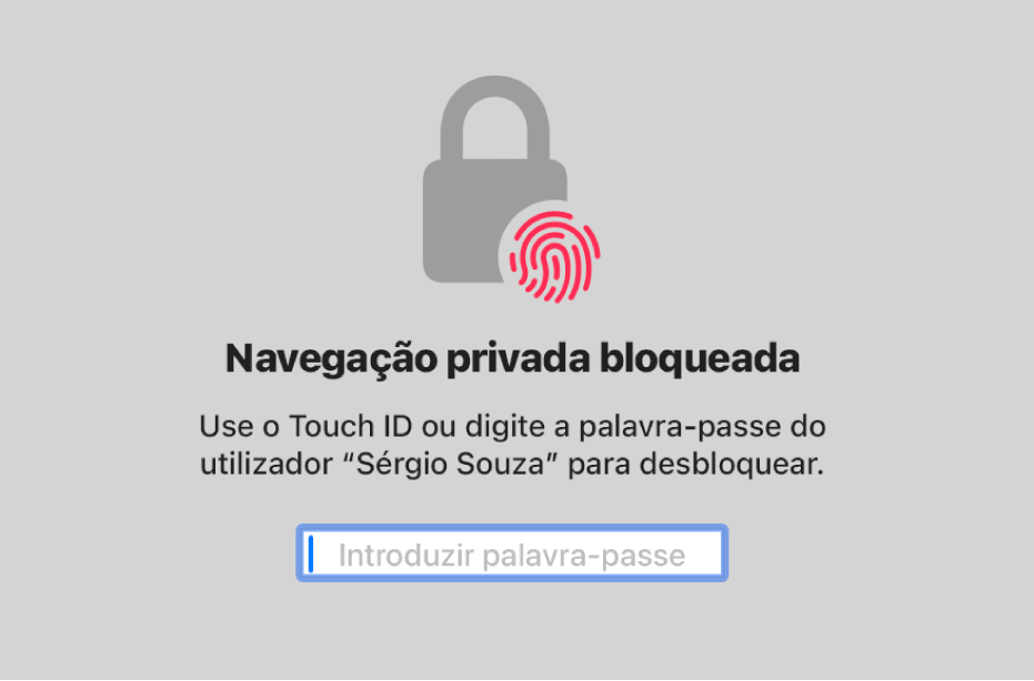 Um ecrã de navegação privada mostra que está bloqueado.