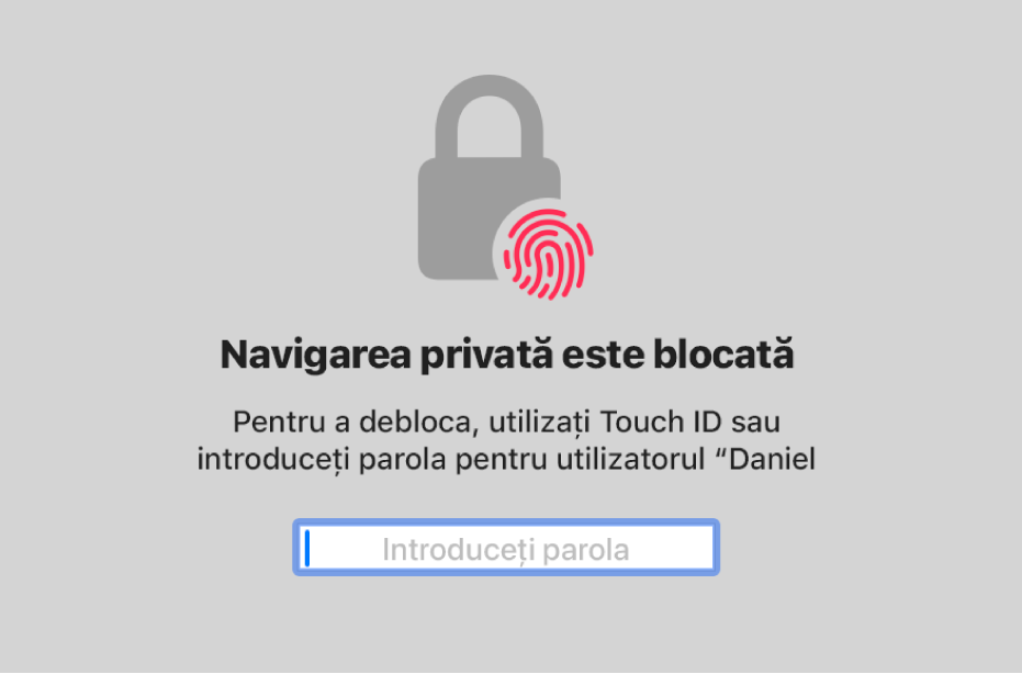 Ecranul Navigare privată afișează că este blocată.