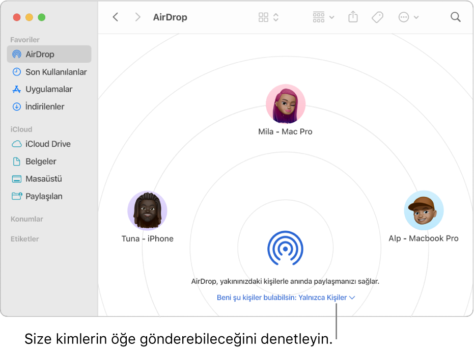 Finder AirDrop penceresi.