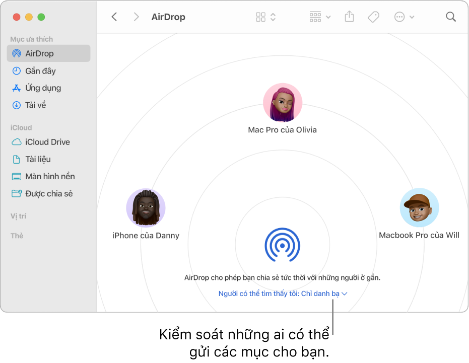 Cửa sổ AirDrop của Finder.