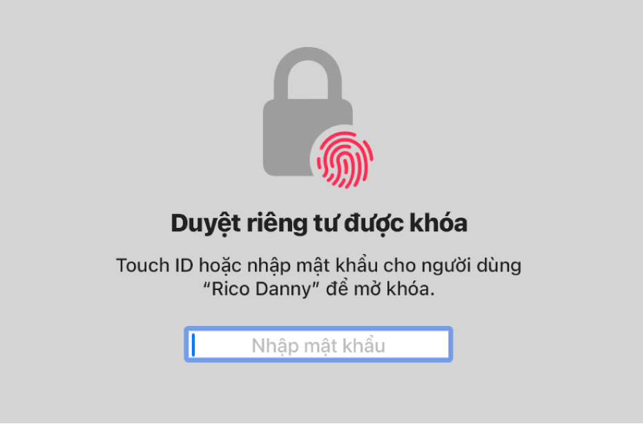 Một màn hình Duyệt riêng tư đang hiển thị chế độ này đang khóa.