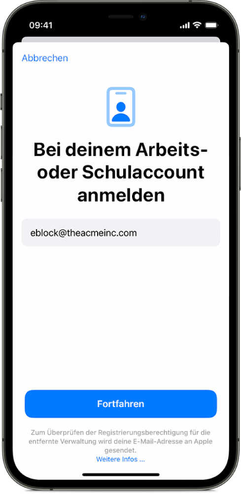 Ein iPhone-Bildschirm mit der Benutzeroberfläche der Benutzerregistrierung.