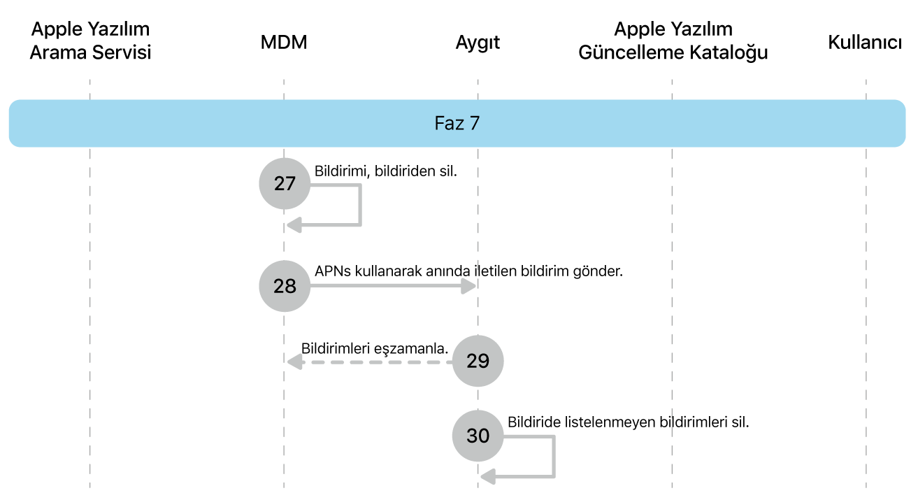 Apple yazılım güncellemelerini uygulatmanın 27 ila 30. adımlarını gösteren 7. aşama.