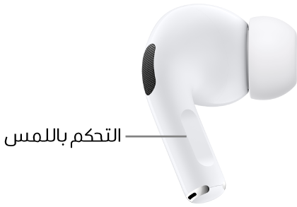 موضع عنصر التحكم باللمس على AirPods Pro 2، على الساق في كلتا سماعتي AirPods.