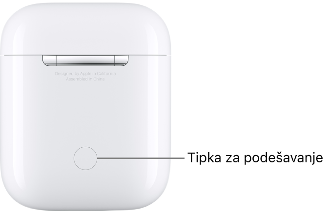 Tipka za podešavanje nalazi se u središtu poleđine kutijice za punjenje za AirPods 1 i 2.