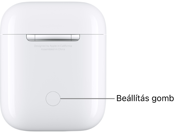 A Beállítás gomb az AirPods 1 és 2 töltőtokjának hátulján található középen.