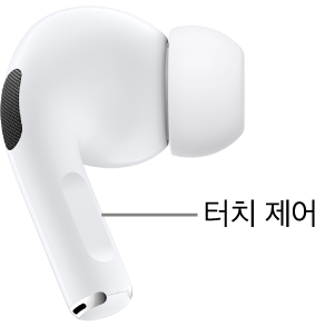 AirPods Pro 2의 양쪽 각 스템에 있는 터치 제어 위치.