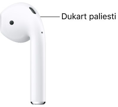 „AirPods 1“ ir „AirPods 2“ kojelės viršuje esanti vieta, kurią galima paliesti dukart.