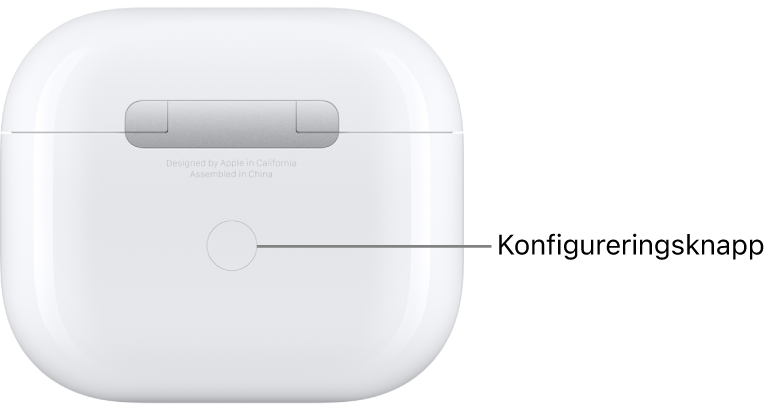 Konfigureringsknappen i midten på baksiden av ladeetuiet til AirPods 3.