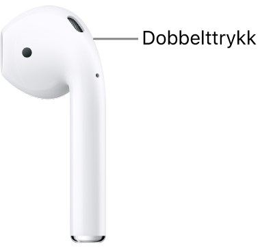 Plasseringen for å dobbelttrykke på AirPods 1 og 2, øverst på stilken.