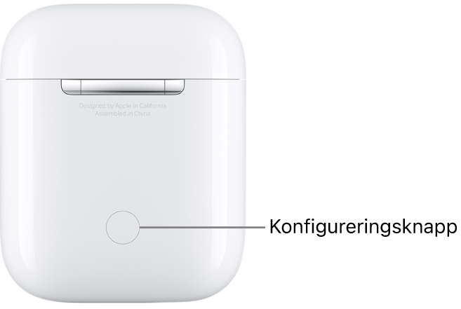 Konfigureringsknappen i midten på baksiden av ladeetuiet til AirPods 1 og 2.