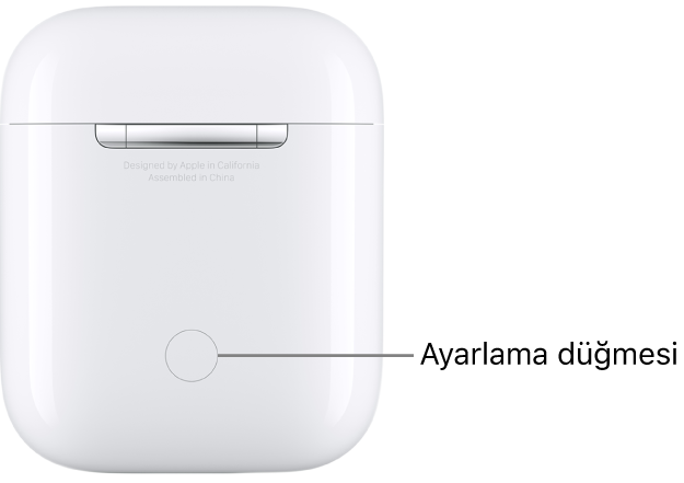 AirPods 1 ve 2 şarj kutusunun arka ortasındaki ayarlama düğmesi.