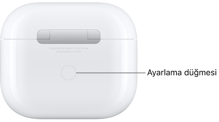 AirPods 3 şarj kutusunun arka ortasındaki ayarlama düğmesi.