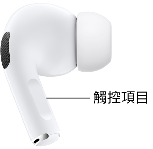 AirPods Pro 2 上的觸控項目位置，在兩邊 AirPods 的耳機柄上。