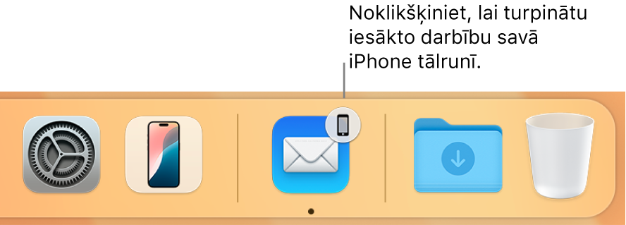 Joslā Dock ir redzama iestatījuma Handoff ikona.