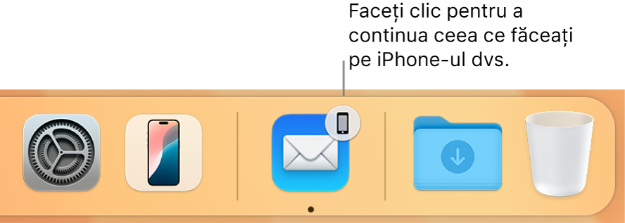 Pictograma Handoff vizibilă în Dock.