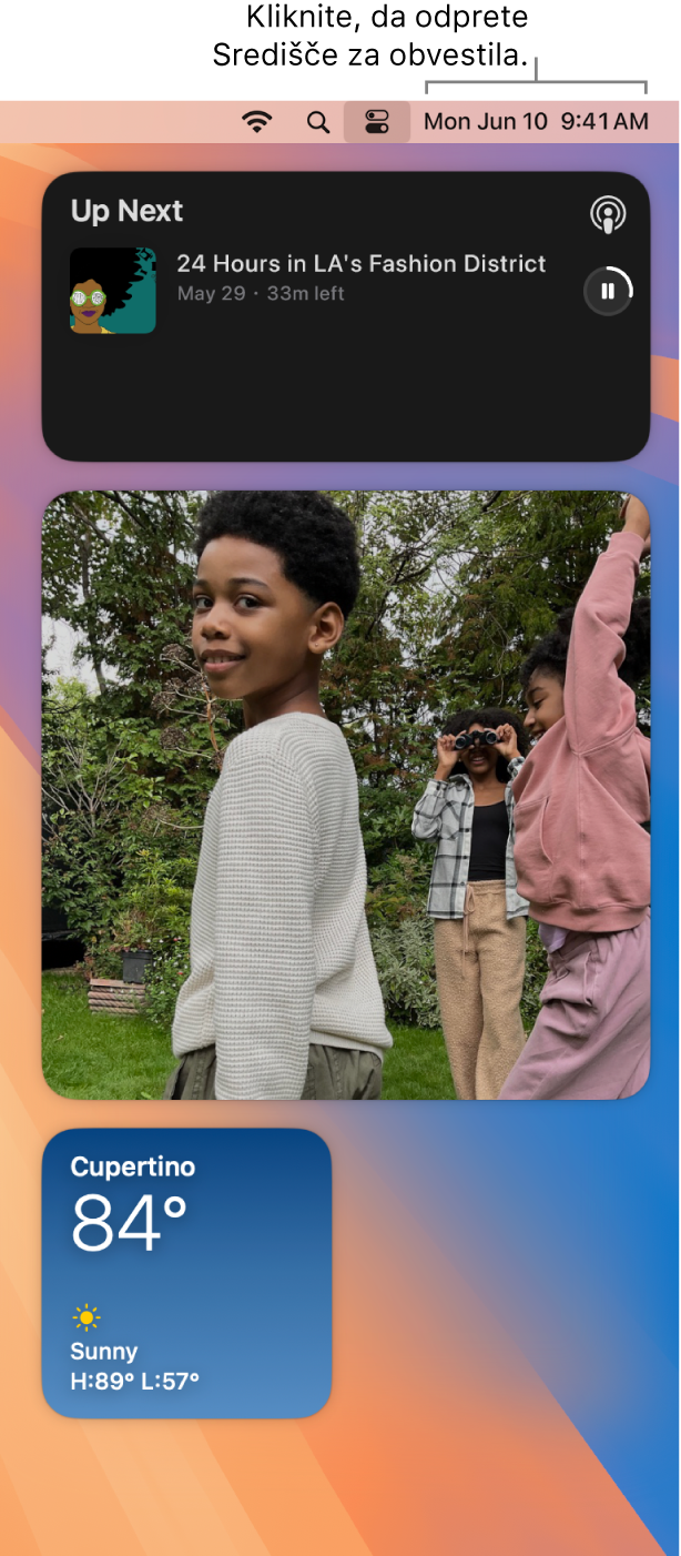 Notification Center z obvestili in pripomočki za aplikacije Calendar, Weather, Clock in ScreenTime.