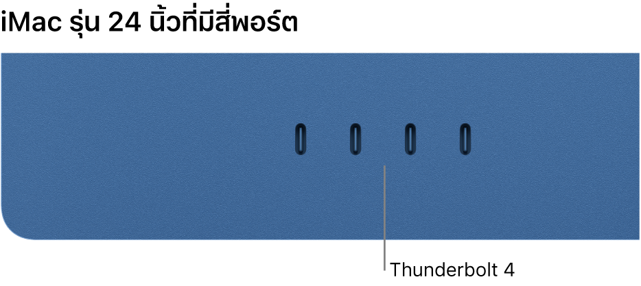 iMac ที่แสดงพอร์ต Thunderbolt 4 จำนวนสี่พอร์ต