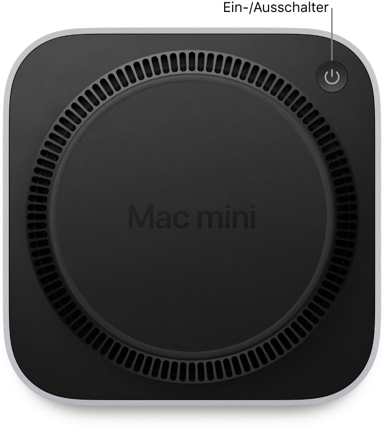 Die Unterseite des Mac mini zeigt den Ein/Ausschalter.