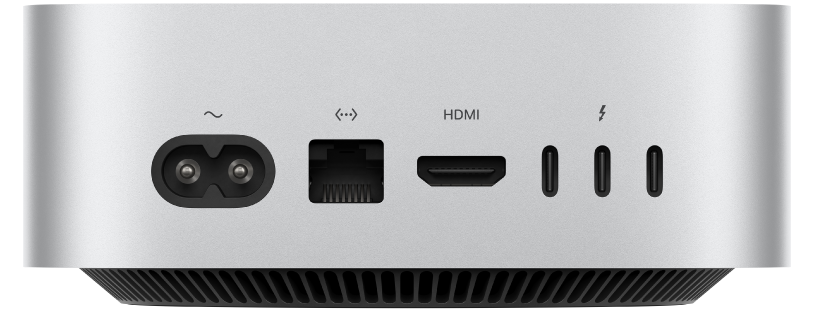 Vista trasera del Mac mini y sus distintos puertos.