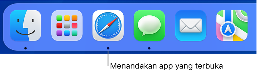 Bagian Dock menampilkan titik hitam di bawah app yang terbuka.
