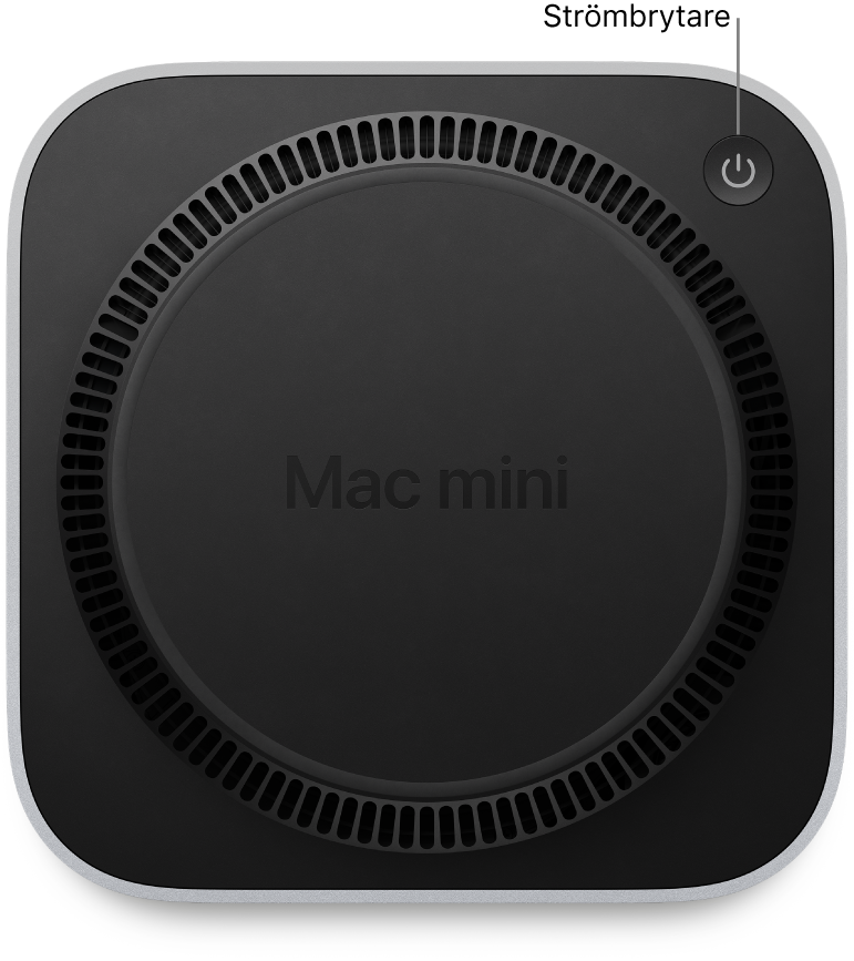 Nederkanten på Mac mini visar strömbrytaren.