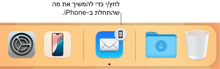 הצלמית של Handoff גלויה ב‑Dock.