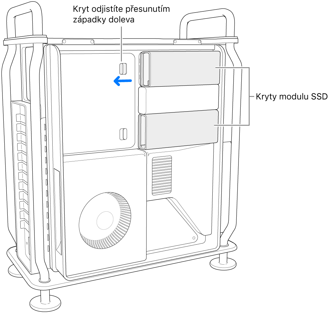 Odjištění krytu SSD modulu přesunutím západky doleva