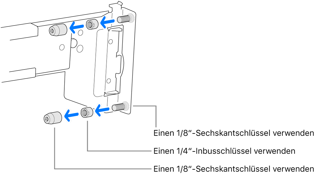 Eine Montageschiene, die in ein Rack mit Gewindelöchern passt.