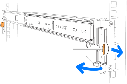A rail assembly illustrating the location of the front latch.