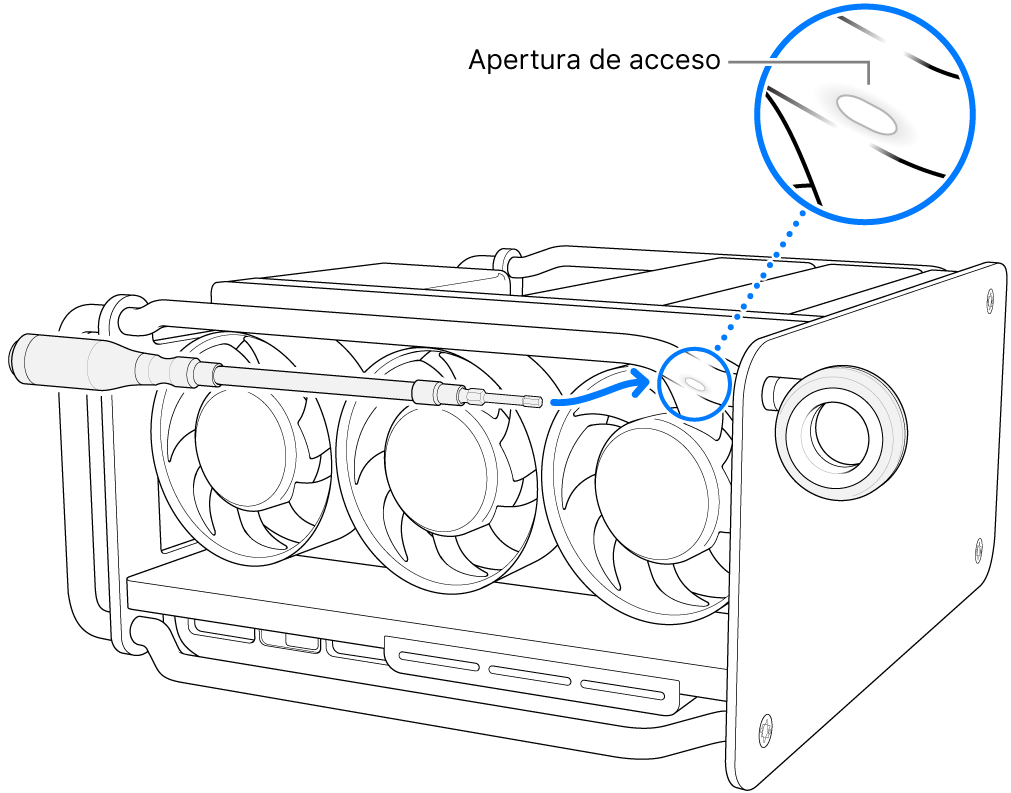 Alineación del destornillador con la apertura de acceso.