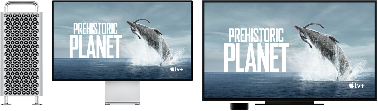 Mac Pro sisu peegeldatakse Apple TV abil suure HD-televiisori ekraanile.