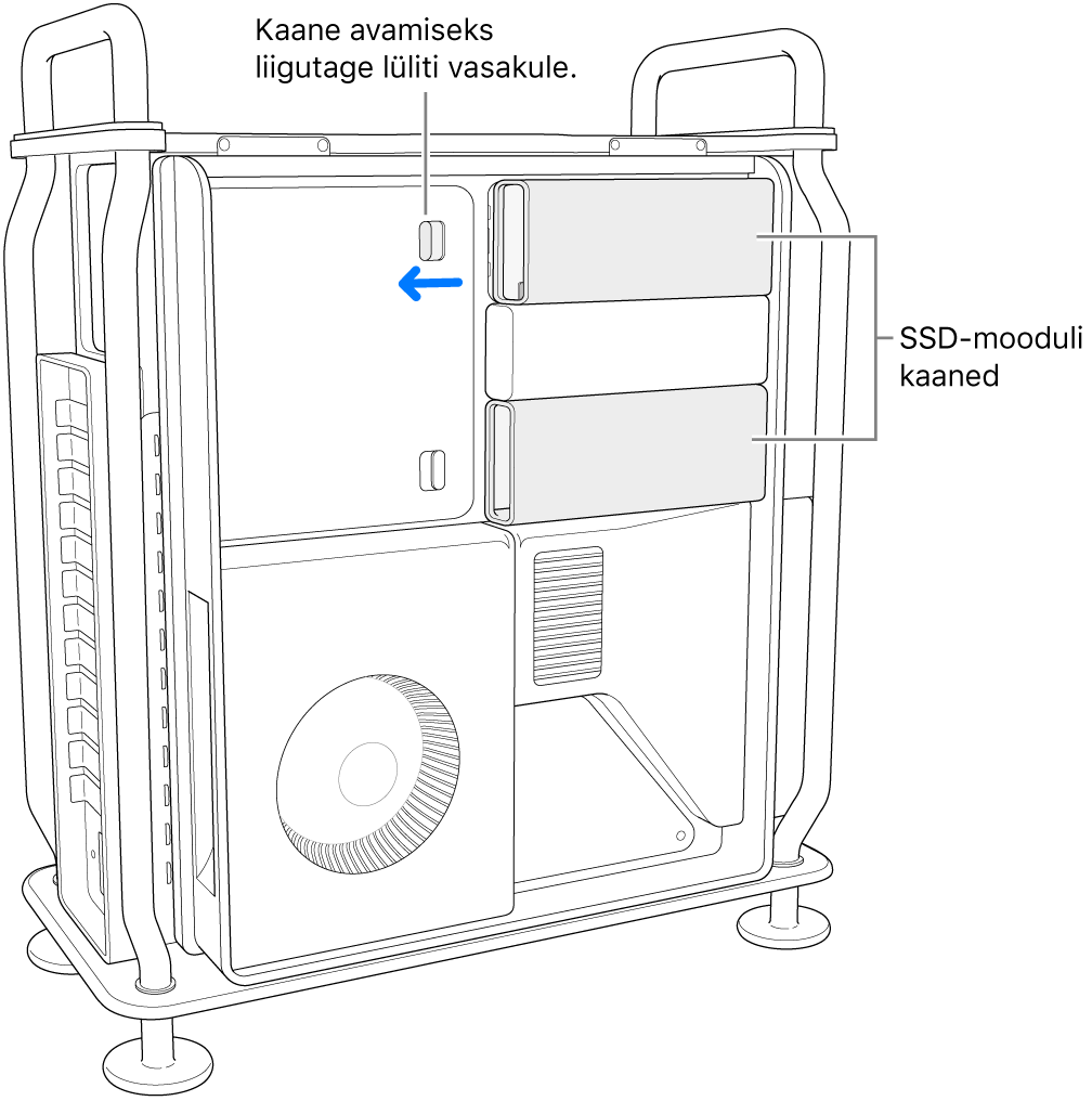 SSD-kaane avamiseks liigutatakse lülitit vasakule.