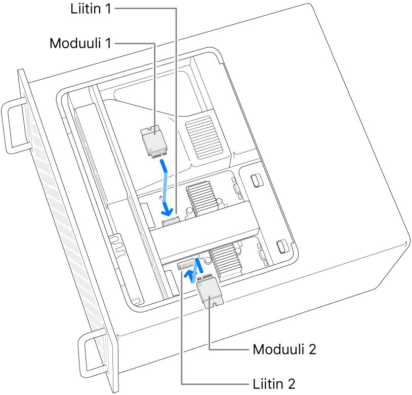 Kaksi SSD-moduulia asennetaan.