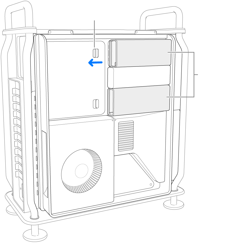 Bouton poussé vers la gauche pour déverrouiller le cache des SSD.