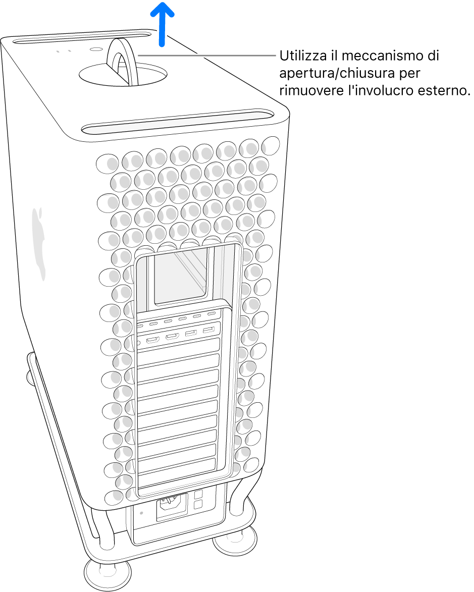 Il fermo viene ruotato e lasciato in posizione verticale; la custodia viene rimossa.